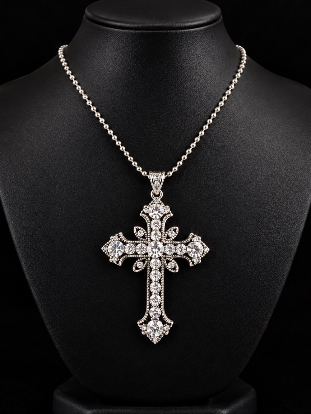 Sparkling Rhinestone Cross Necklace – Adjustable Chain